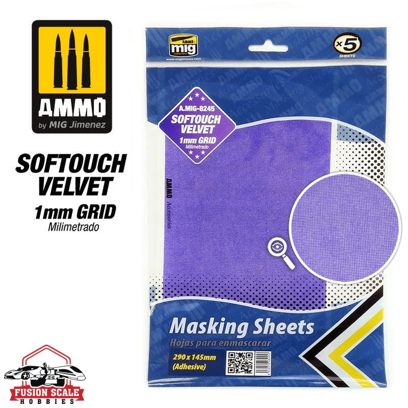 Ammo Mig Softouch Velvet Adhesive Masking Sheets with 1mm Grid, 5 Sheets (290mm x 145mm) - Ammo Mig Jimenez