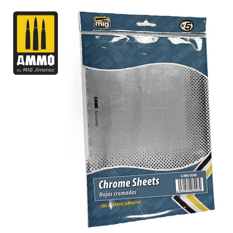 Ammo Mig Adhesive Chrome Sheets (280x195 mm) - Ammo Mig Jimenez