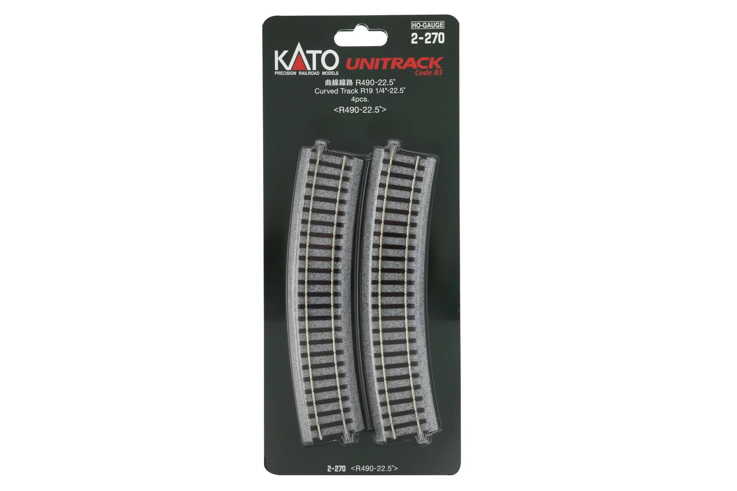 Kato HO Scale Unitrack R490-22.5 Curve Track/4pc 2270