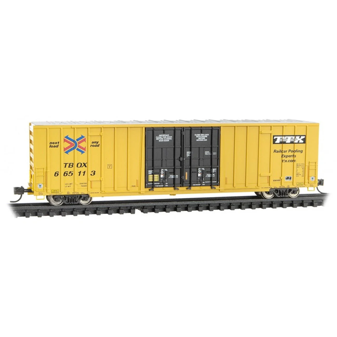 Micro Trains Line N 60’ Rib Side High Cube Double Plug Door Box Car TTX #665148
