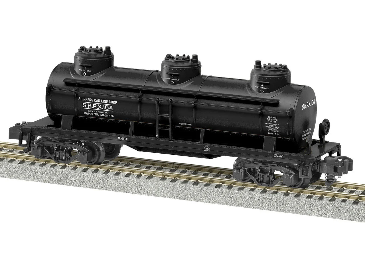 Lionel 2219180 S Scale SHPX 3-Dome Tankcar #104 - A/F
