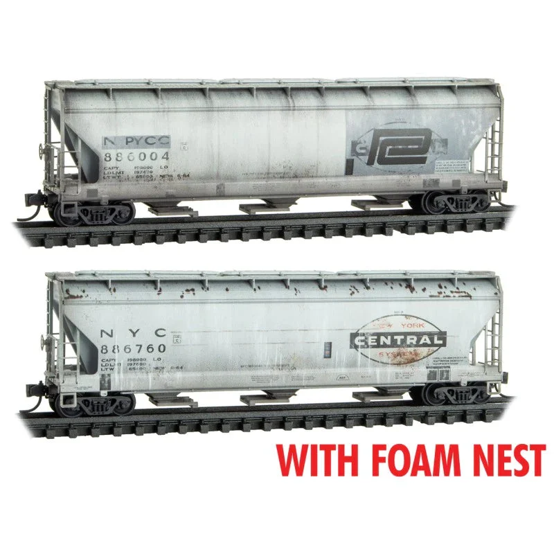 Micro Trains N Scale Conrail ex Penncentral Weathered 3 Bay Covered Hoppers Two Pack Jewel Case