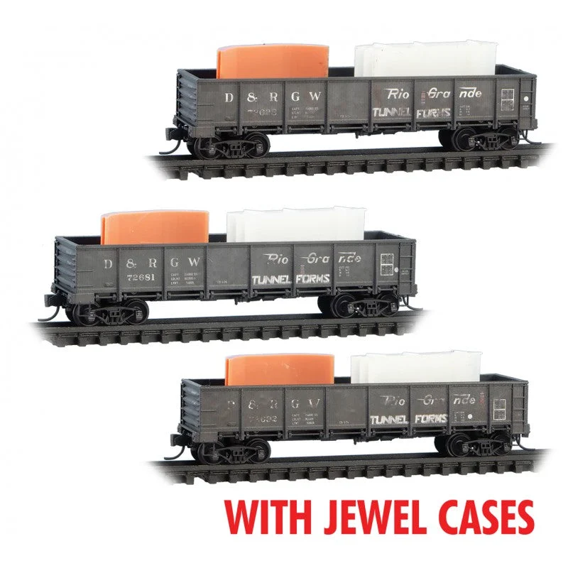 Micro Trains N Scale Denver & Rio Grande Western 40' Drop Bottom Gondolas 3 Pack JEWEL Case RD# D&RGW 72628, 72681, 72692