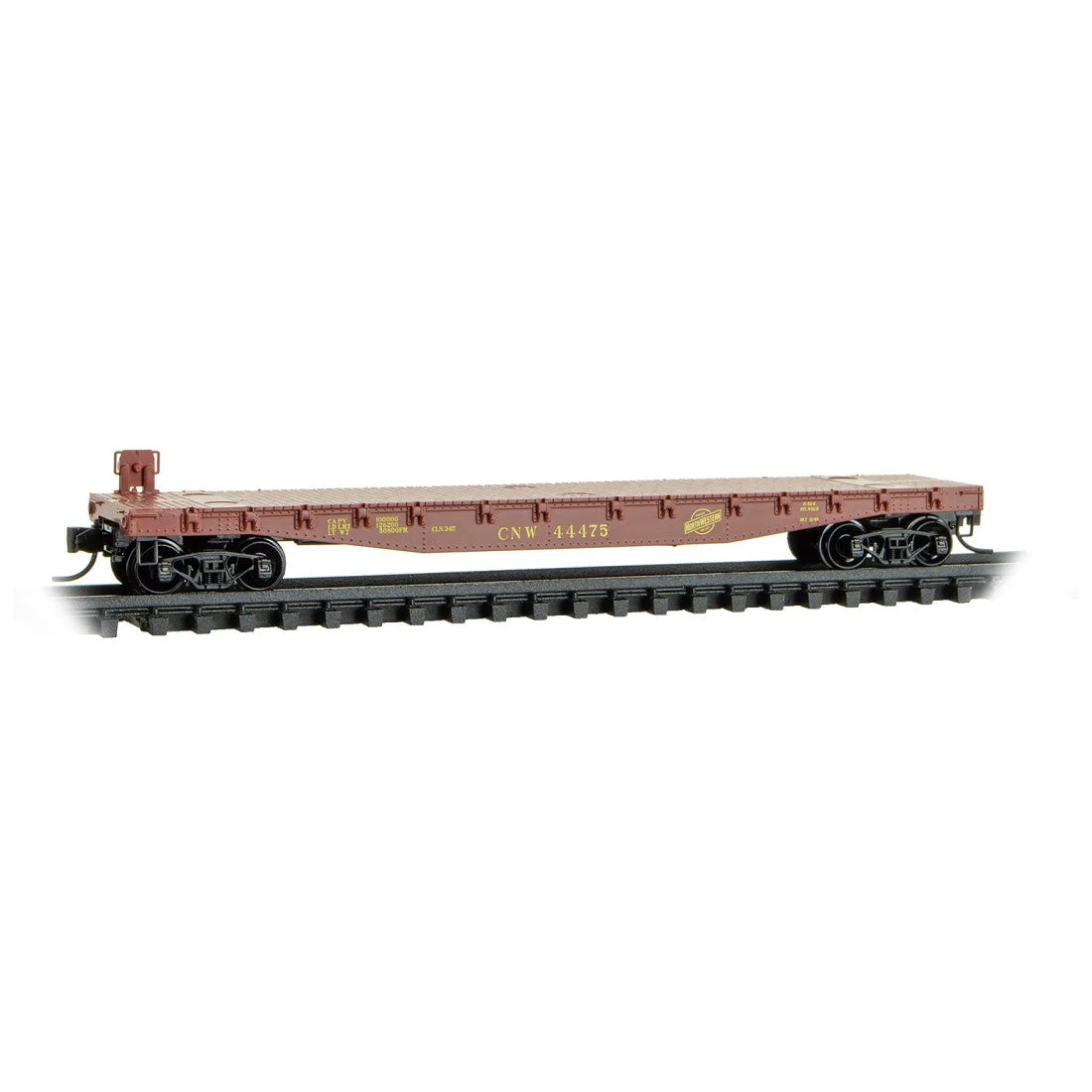 Micro Trains N Chicago North Western 50' Flat Car Fishbelly Side w/ Side Mount Brake Wheel RD# CNW 44475