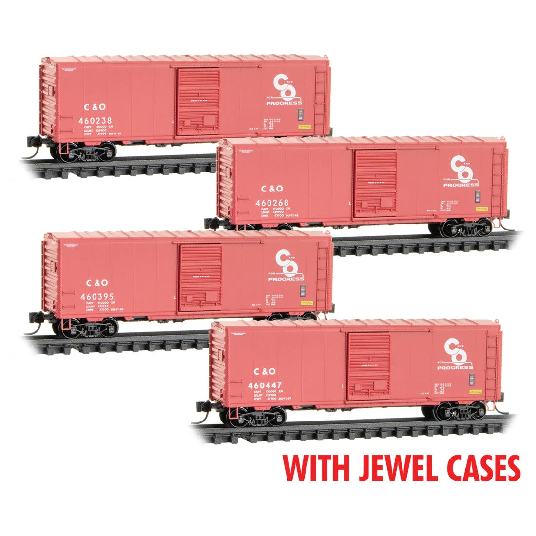 Micro Trains N Chesapeake & Ohio 40' Standard Boxcar RD# C&O 460238, 460268, 460395, 460447