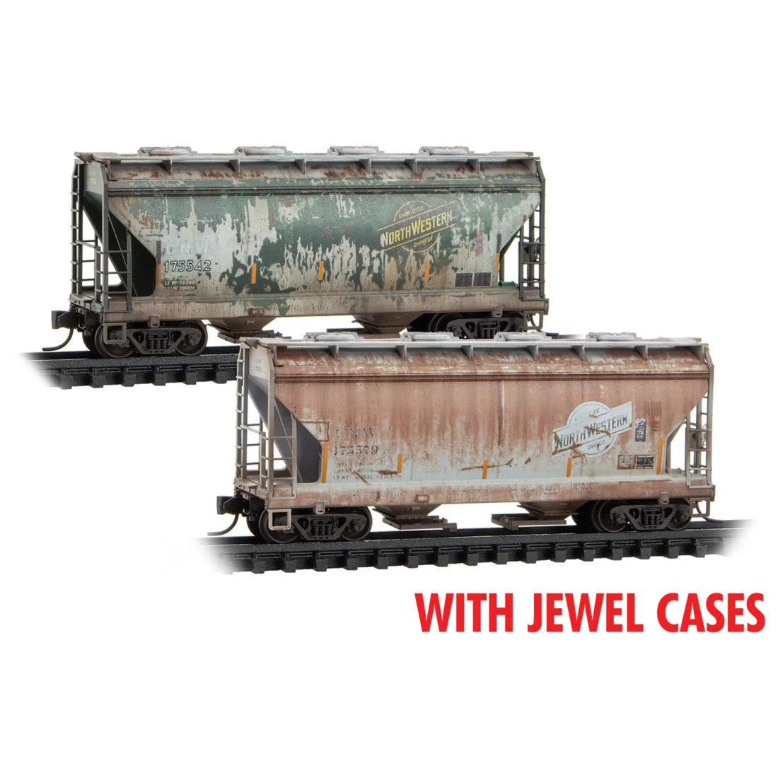 Micro Trains N Chicago & North Western 2-Bay Covered Hoppers Weathered 2-Pack With Jewel Cases RD# CNW 175542, 175579