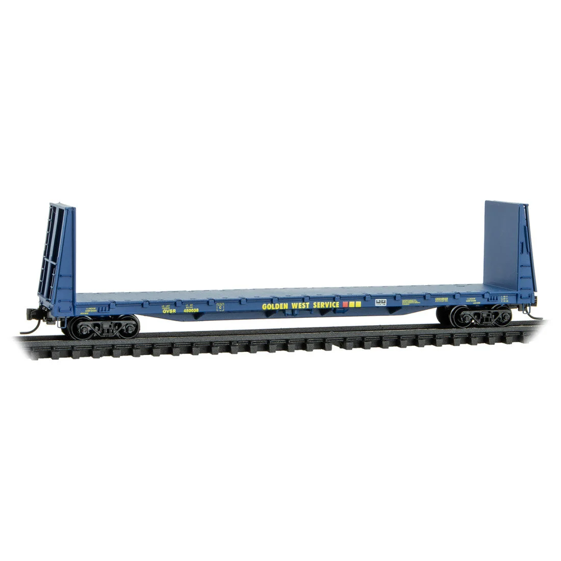 Micro Trains N Scale Galveston Railroad - Golden West Service 61' Bulkhead Flatcar RD# GVSR 450038