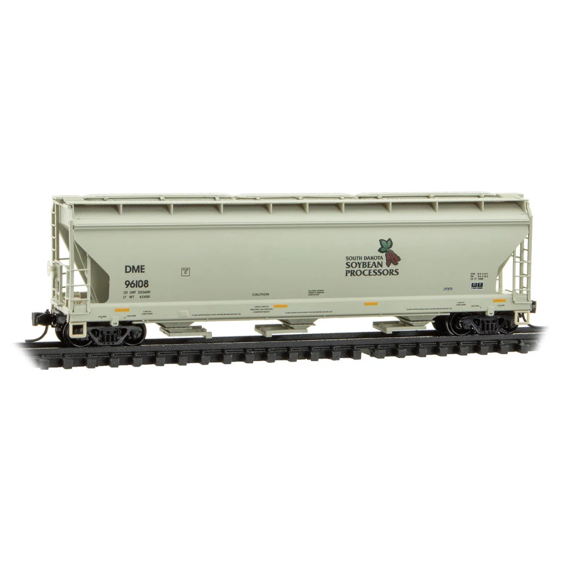Micro Trains N Scale Dakora Minnesota & Eastern 3-Bay Covered Hopper w/ Elongated Hatches RD# DME 96108