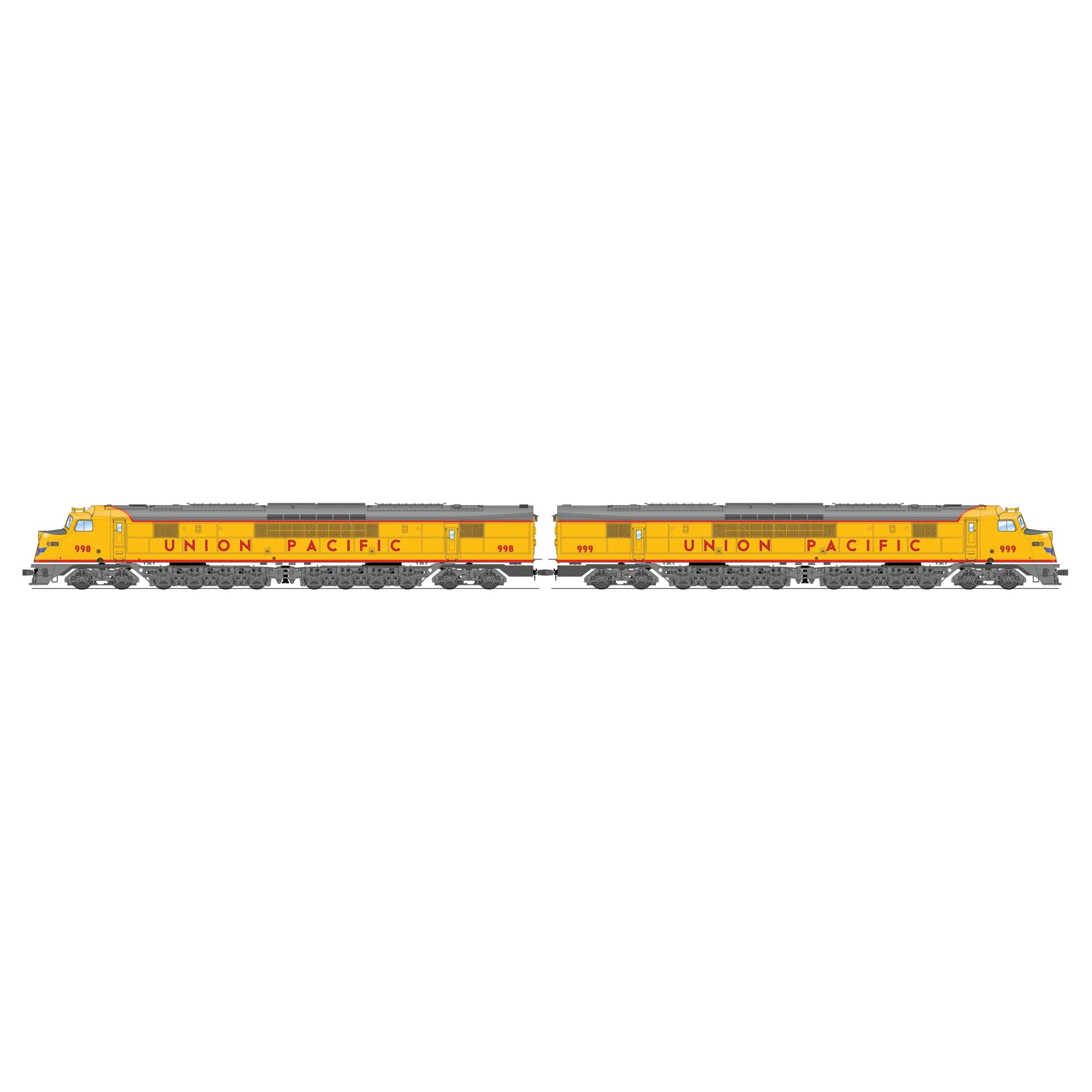 Broadway Limited HO P4 Centipede A-A Diesels UP #998/999/yel&gry DC/DCC/Sound
