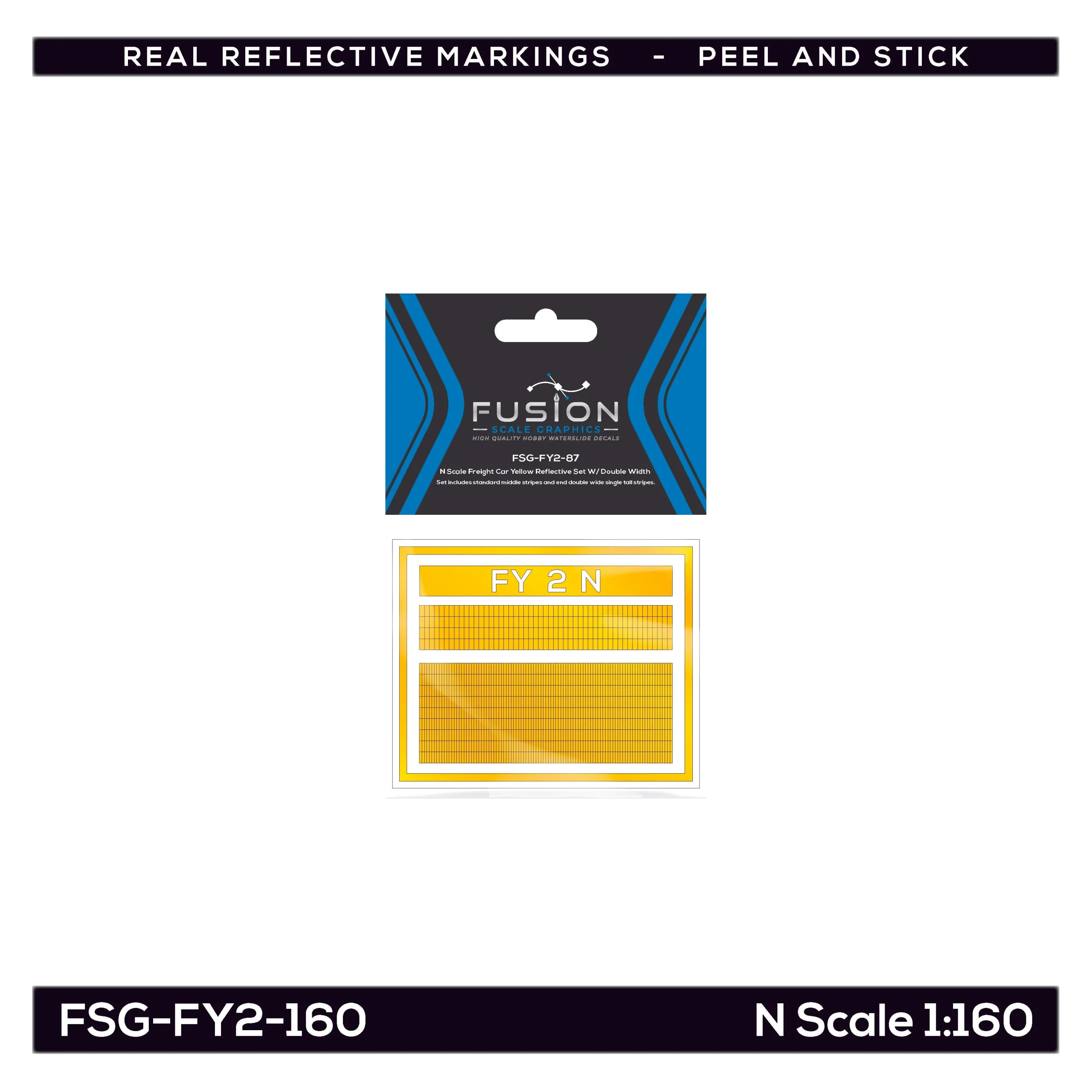 N Scale Railroad Freight Car Yellow Reflective Markings Set W/ Double Width Stripes - Fusion Scale Graphics