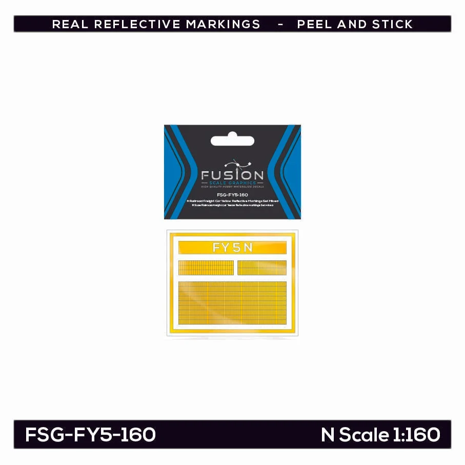 N Scale Railroad Freight Car Yellow Reflective Markings Set Mixed - Fusion Scale Graphics