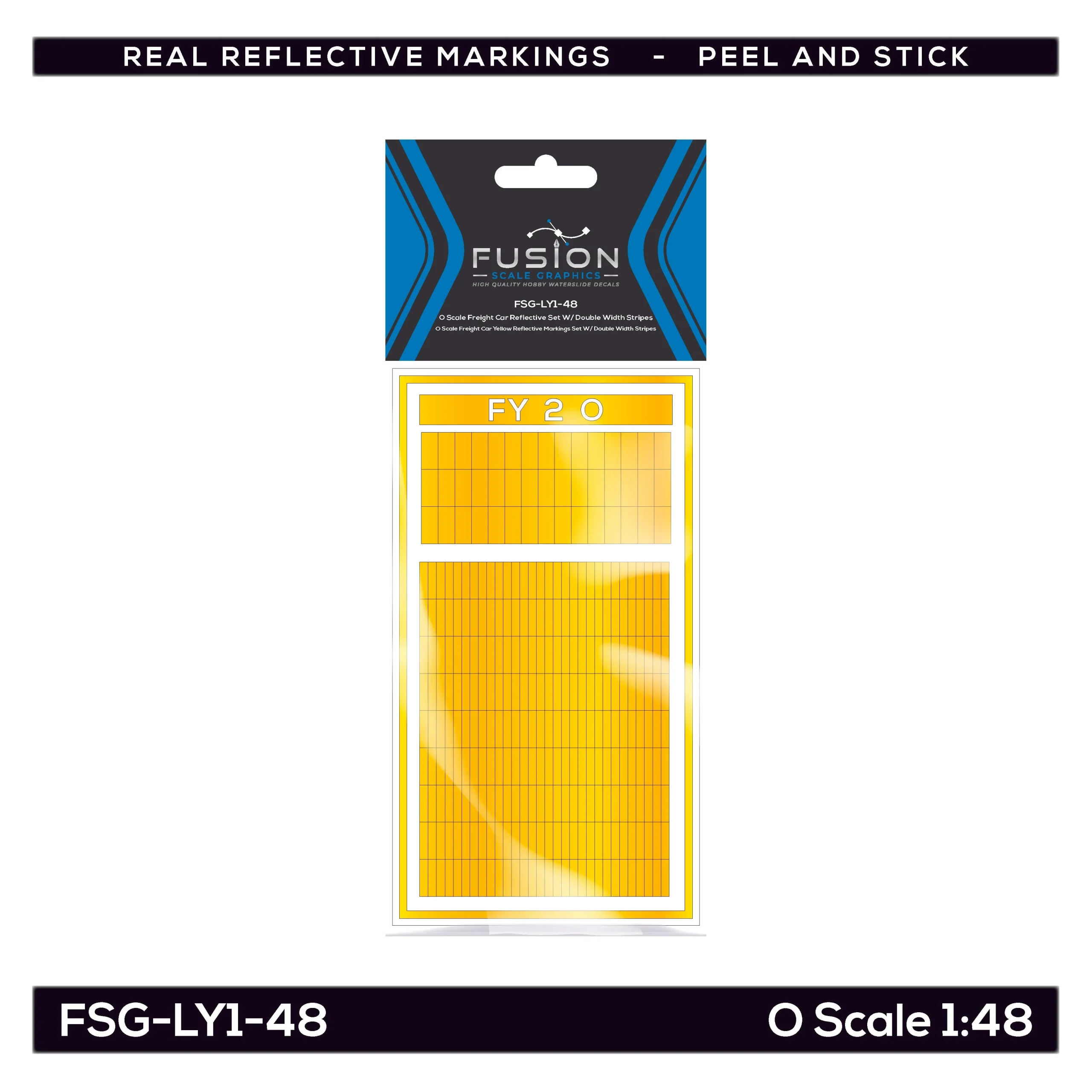 O Scale Railroad Freight Car Yellow Reflective Markings Set W/ Double Width Stripes - Fusion Scale Graphics