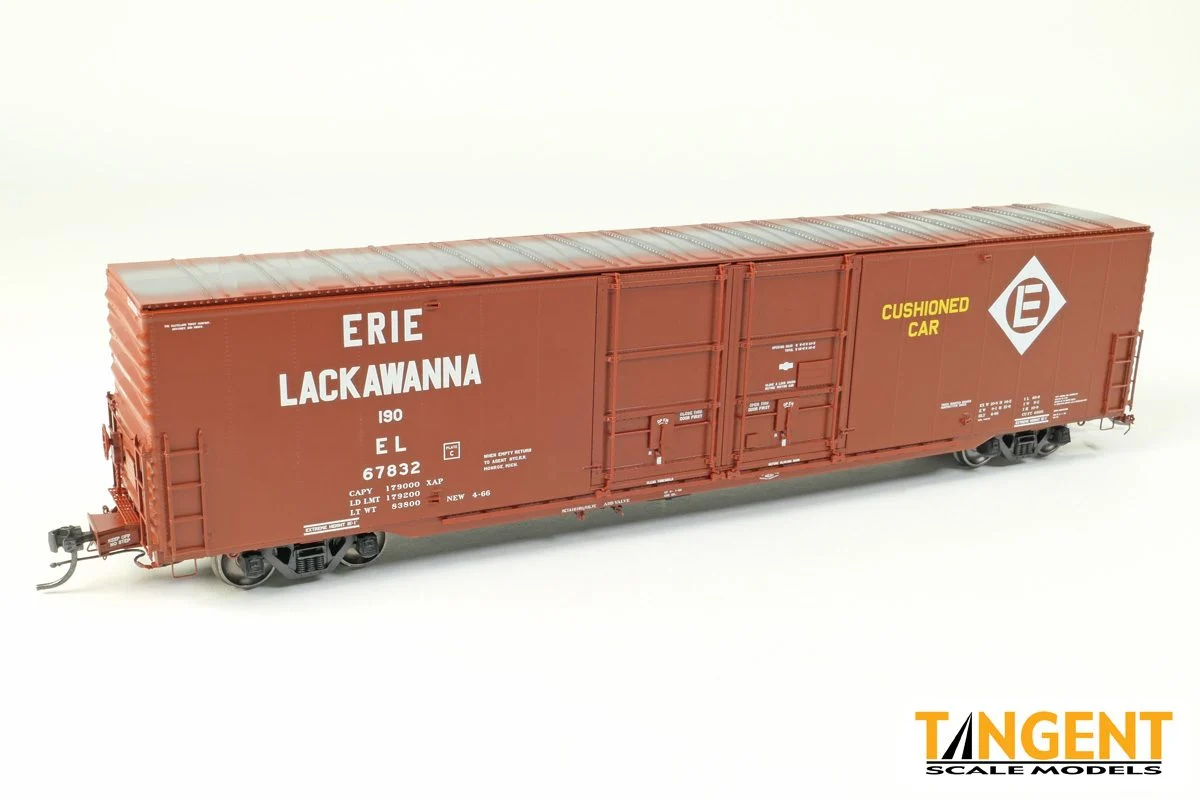 Tangent Erie Lackawanna (EL) “Delivery Red 1966” Greenville 6,000CuFt 60′ Double Door Box Car 67825 - Tangent Scale Models