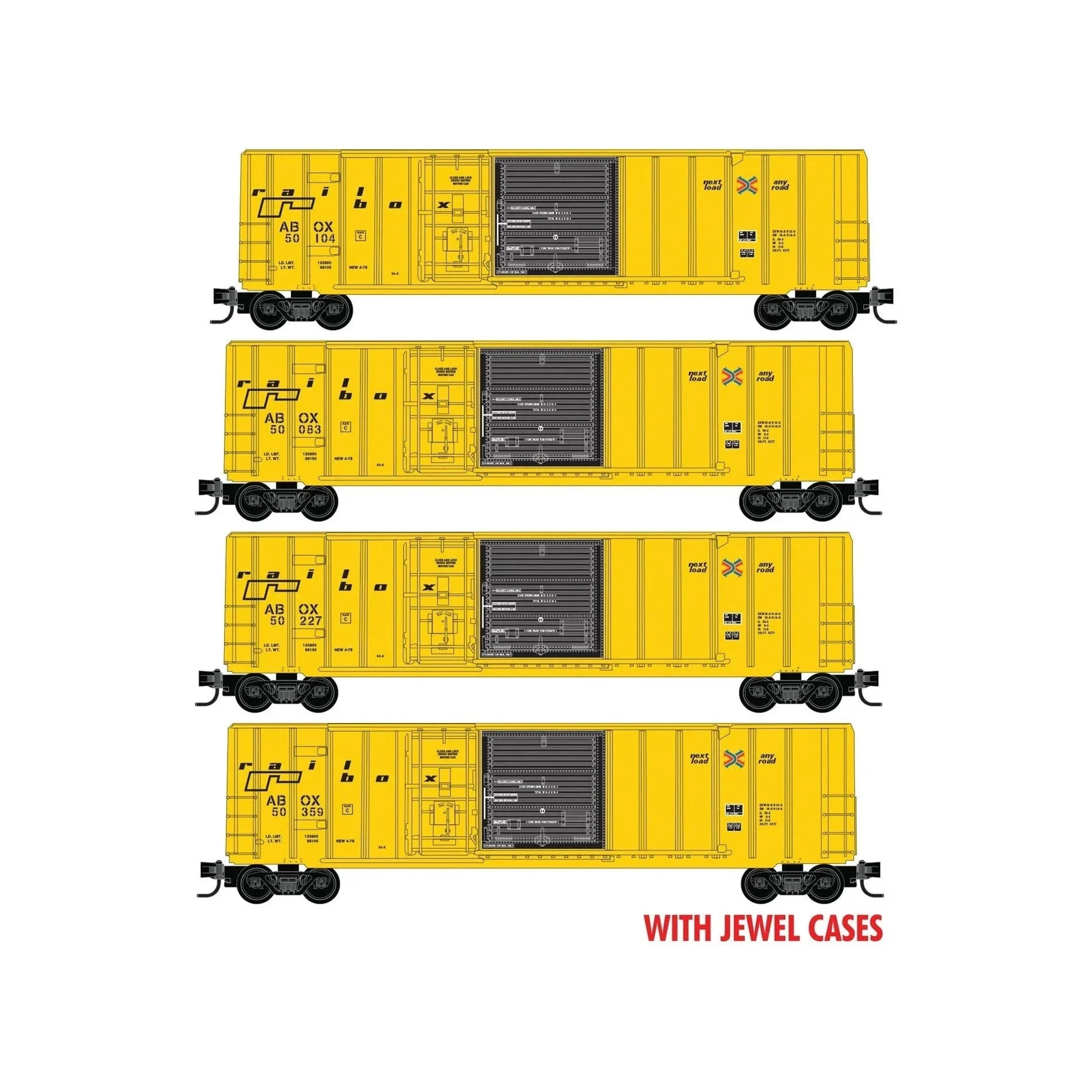 Micro Trains N Scale 50' Rib Side Box Car, Plug & Sliding Door w/o Roofwalk Runner 4 pk JEWEL CASE SNestRailbox RD# 50083, 50104, 50227, 50359 (Copy)