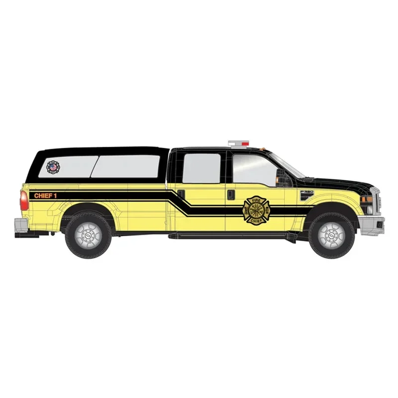 HO Atlas Ford F-350 Crew Cab Pickup Truck [YELLOW FIRE CHIEF COMMAND UNIT]