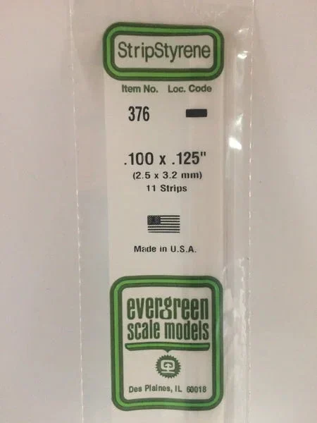 Evergreen .100" X .125" X 24" OPAQUE WHITE POLYSTYRENE STRIP - Evergreen Scale Models