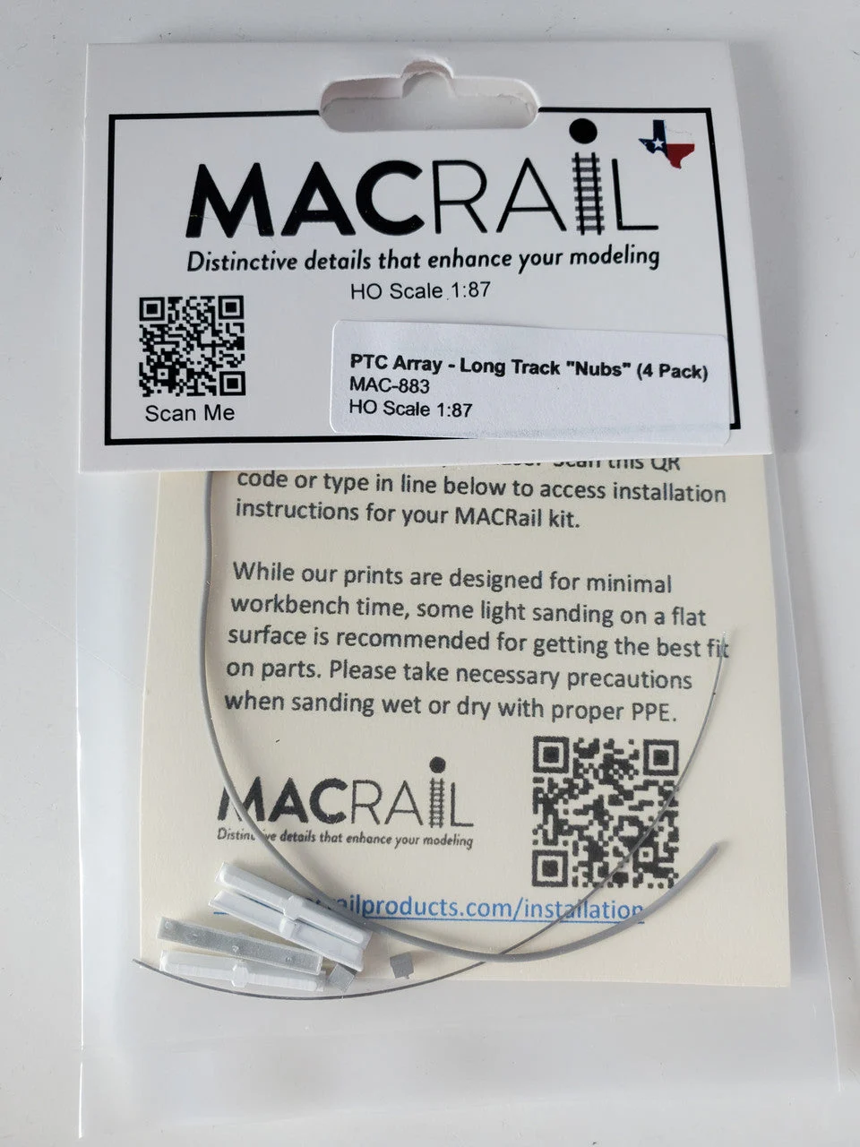 Mac Rail HO PTC Antenna - Long "Track" with Conduit White - 4 Pack