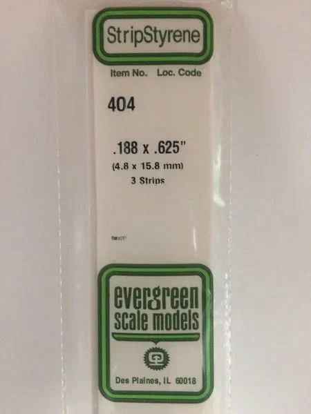 Evergreen .188" X .625" X 24" OPAQUE WHITE POLYSTYRENE STRIP - Evergreen Scale Models