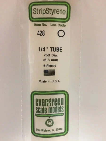 Evergreen .250" (6.3mm) OD x 24" (60cm) OPAQUE WHITE POLYSTYRENE TUBING - Evergreen Scale Models
