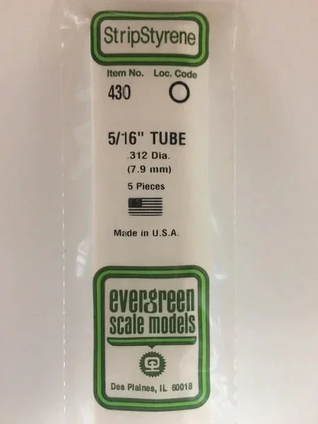 Evergreen .312" (7.1mm) OD x 24" (60cm) OPAQUE WHITE POLYSTYRENE TUBING - Evergreen Scale Models