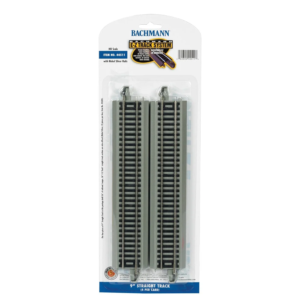 Bachmann HO Scale EZ Track NS 9" Straight Track 4 Pack - BAC44511