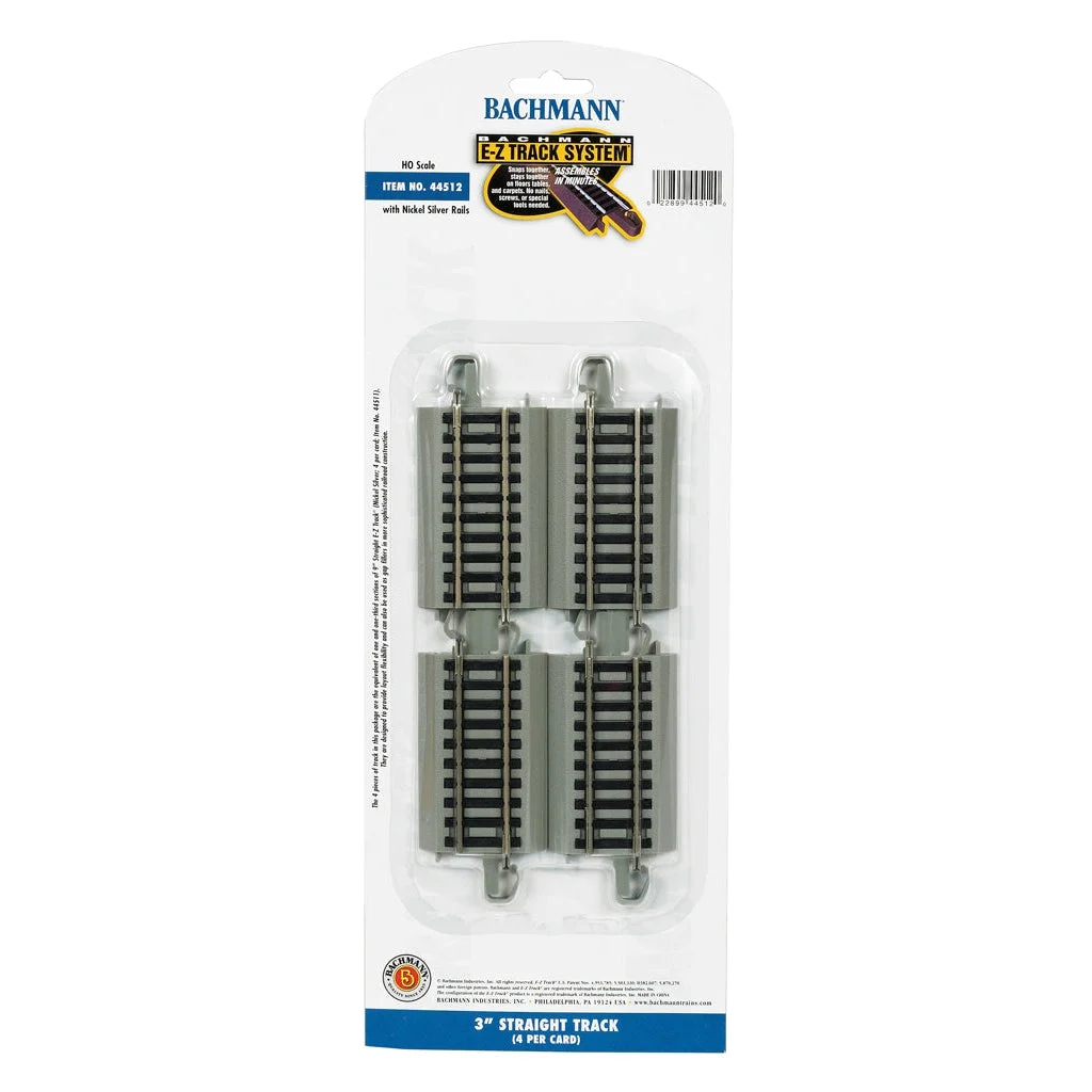 Bachmann HO Scale EZ Track NS 3"Straight/4cd - BAC44512