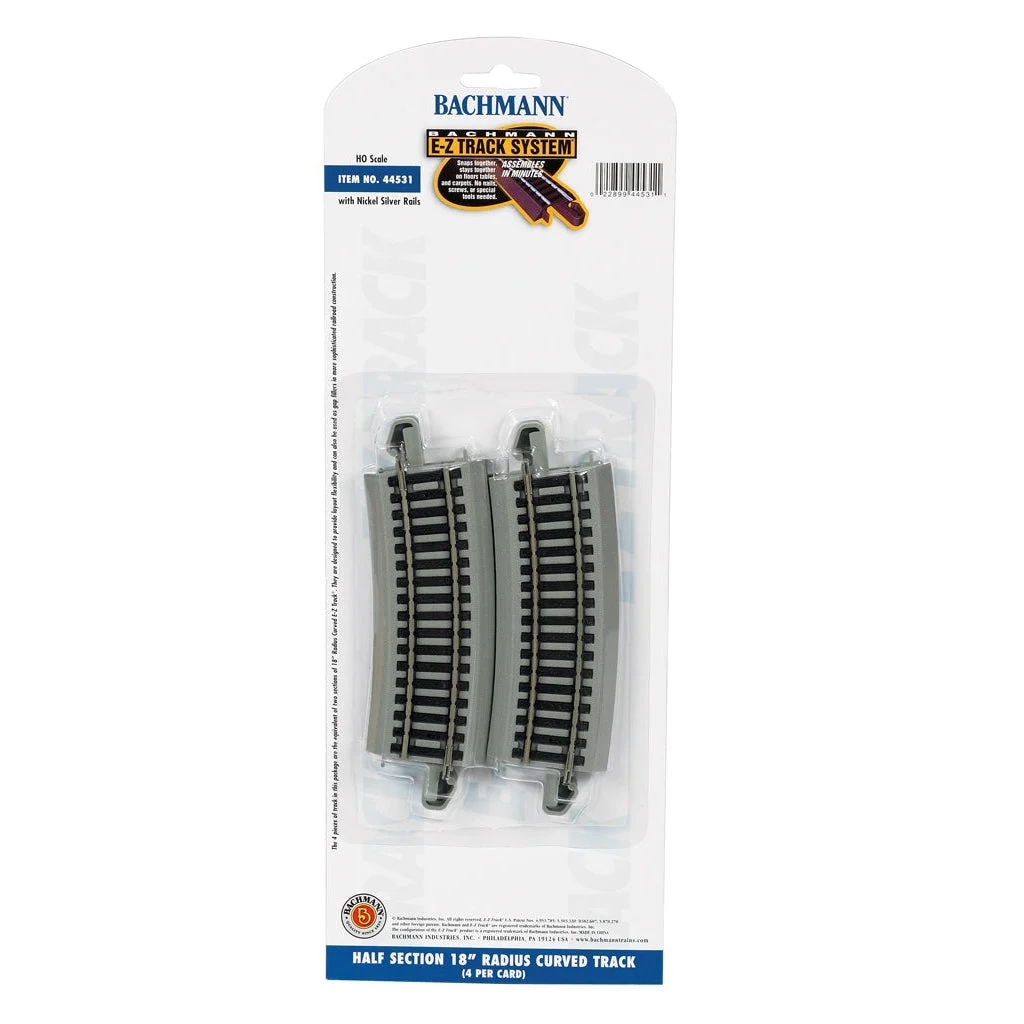 Bachmann HO Scale EZ Track NS 1/2-18"R/4cd - BAC44531