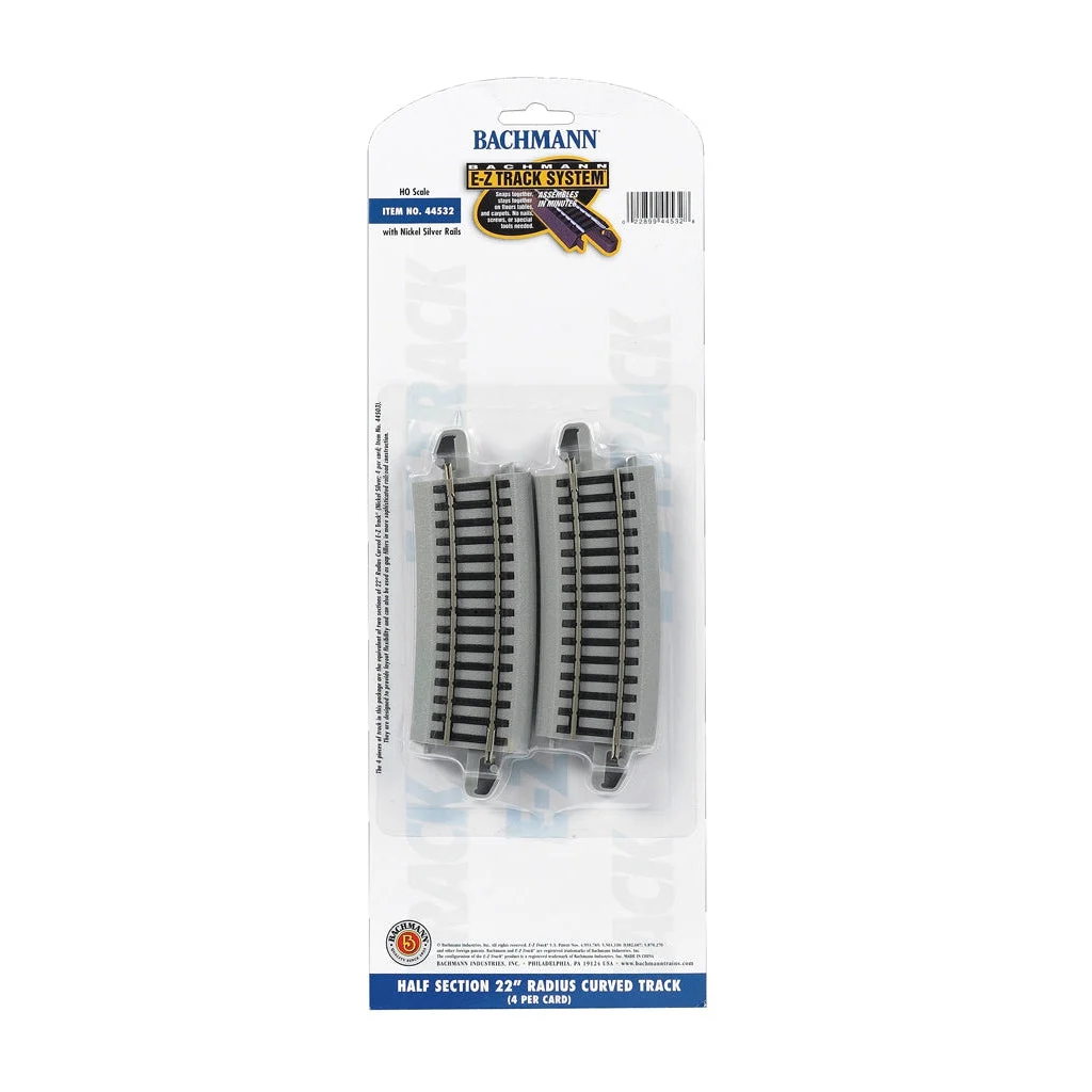 Bachmann HO Scale EZ Track NS 1/2-22"R/4cd - BAC44532