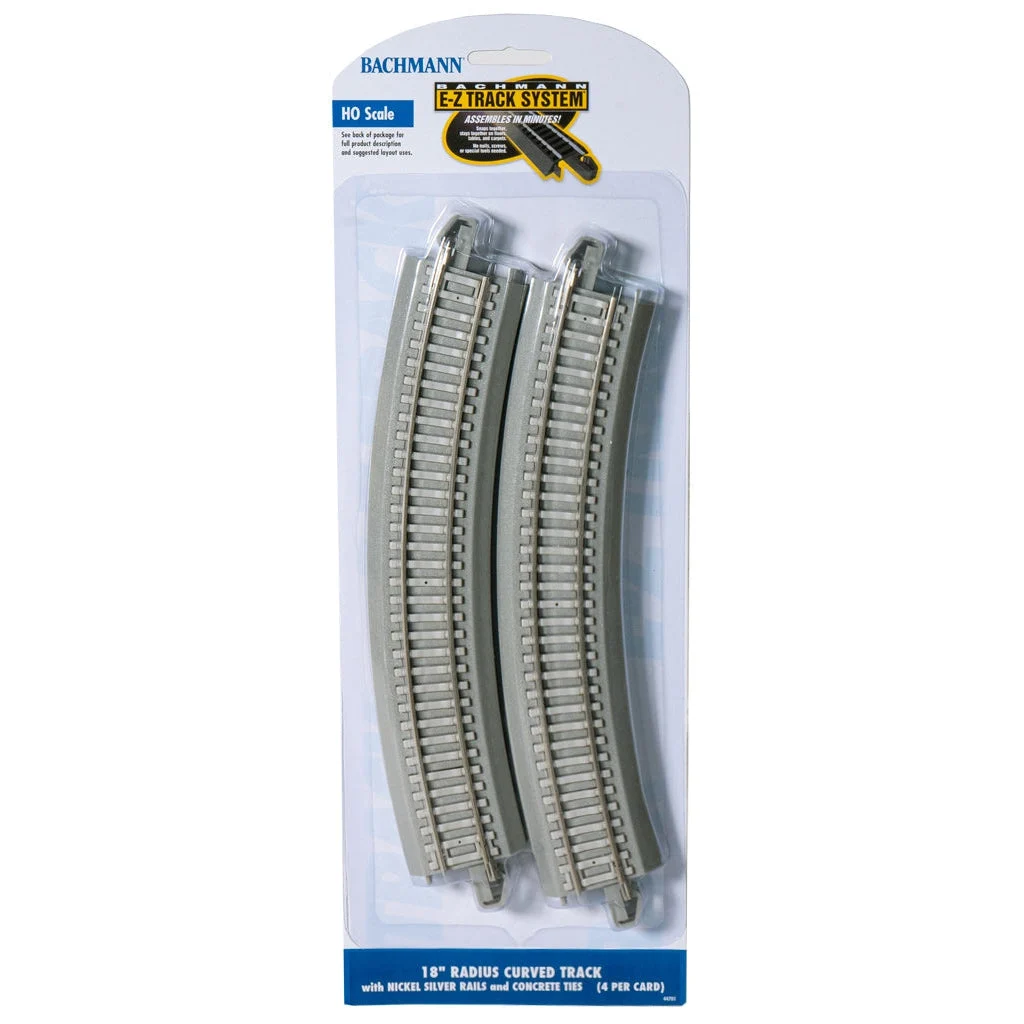 Bachmann HO Scale EZ Track 18"R w/Concrete Ties/4cd - BAC44701