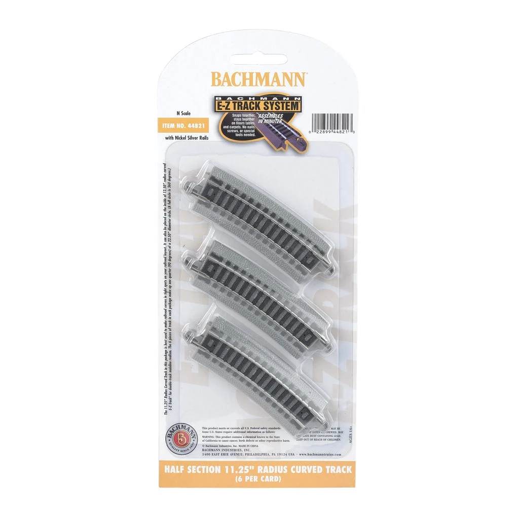 Bachmann N Scale EZ Track 1/2-11"R/6cd - BAC44821