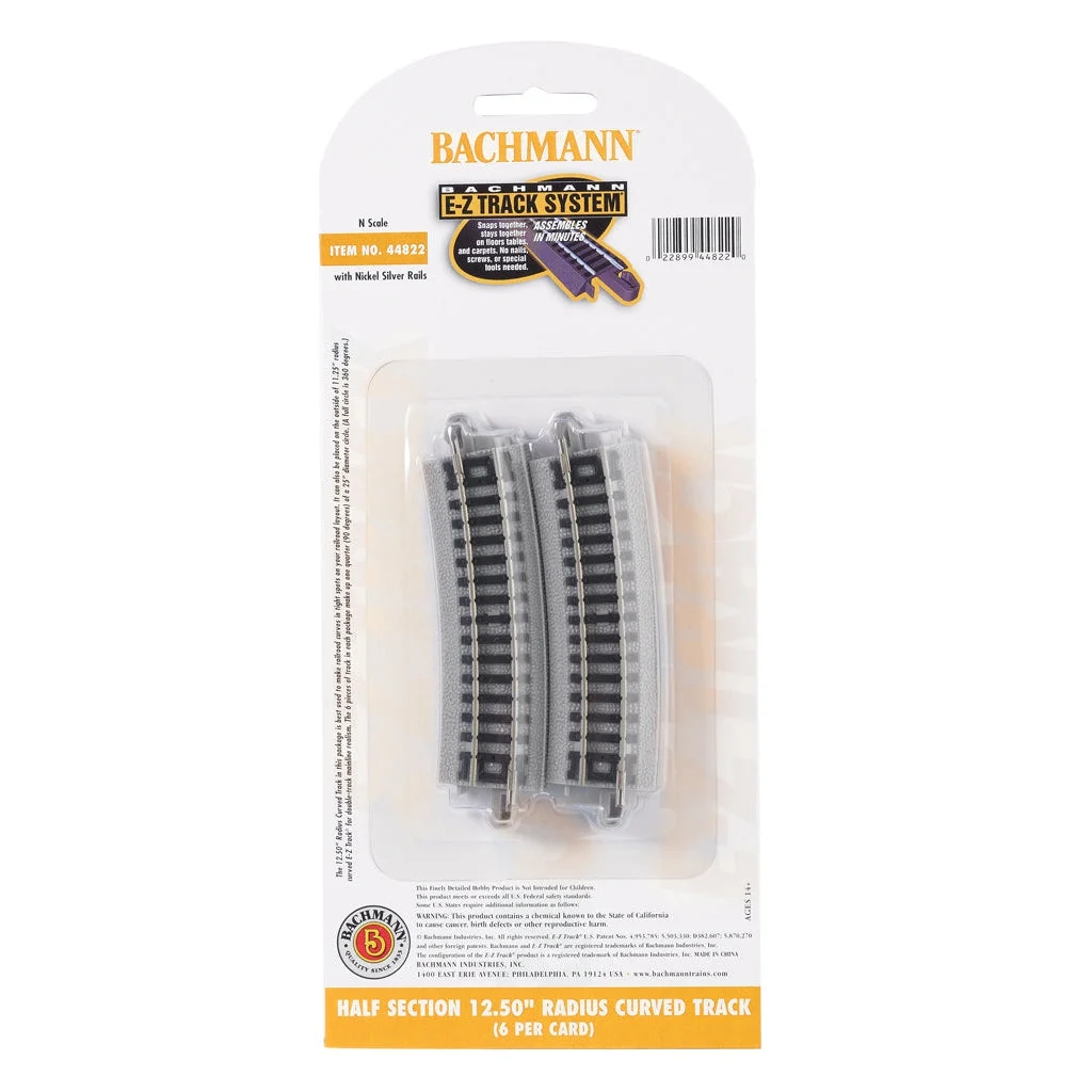 Bachmann N Scale EZ Track 1/2-12.5"R/6cd - BAC44822