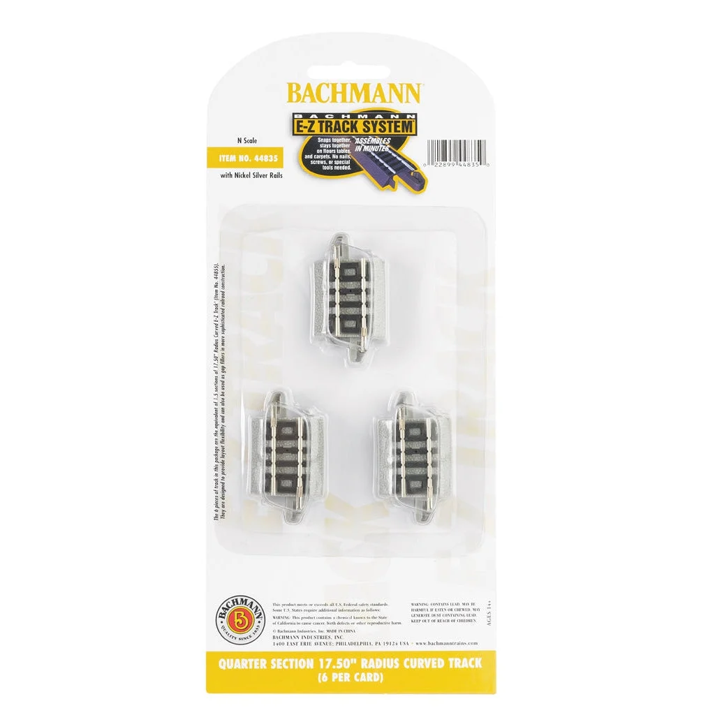 Bachmann N Scale EZ Track Quarter Section 17.50" Radius Curved Track 6 pieces - BAC44835