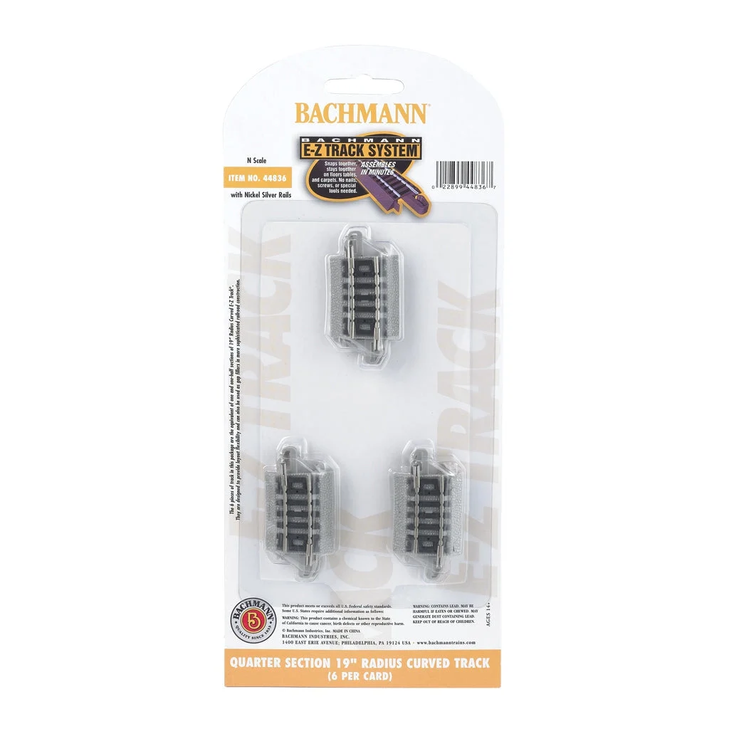 Bachmann N Scale EZ Track 1/4-19"R/6cd - BAC44836