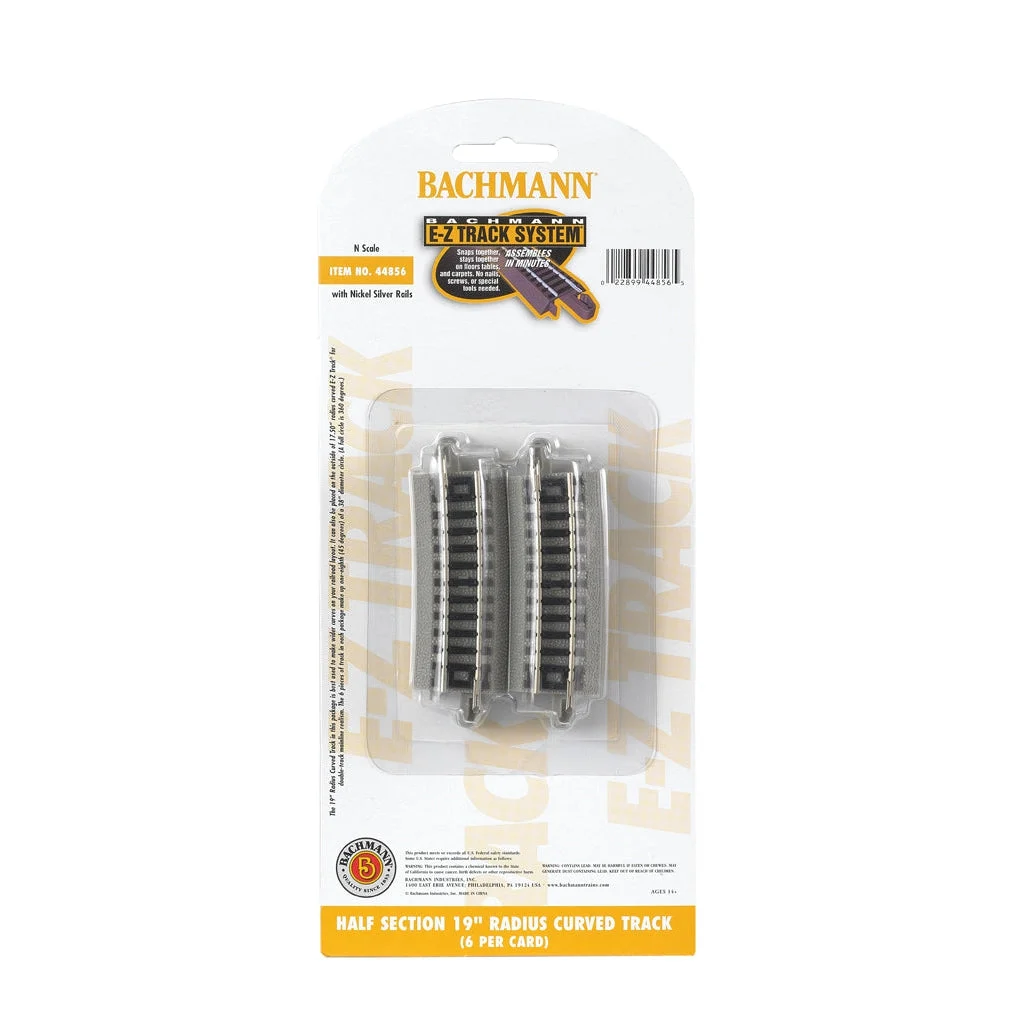 Bachmann N Scale EZ Track 1/2-19"R/6cd - BAC44856