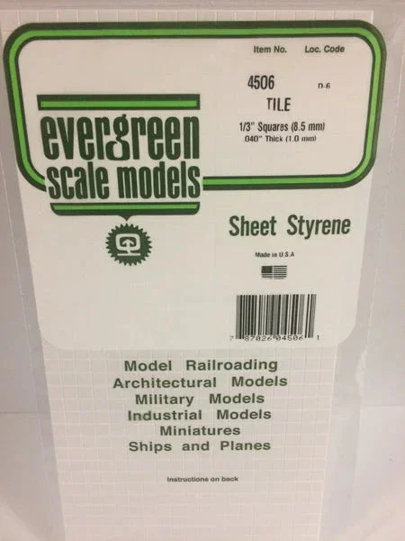 Evergreen 1/3" x 1/3" OPAQUE WHITE POLYSTYRENE SQUARE TILE - Evergreen Scale Models