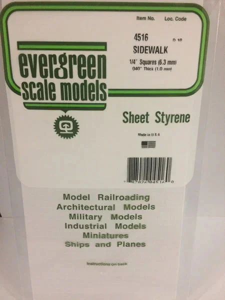 Evergreen 1/4" x 1/4" OPAQUE WHITE POLYSTYRENE SIDEWALK - Evergreen Scale Models