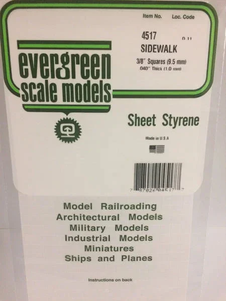 Evergreen 3/8" x 3/8" OPAQUE WHITE POLYSTYRENE SIDEWALK - Evergreen Scale Models