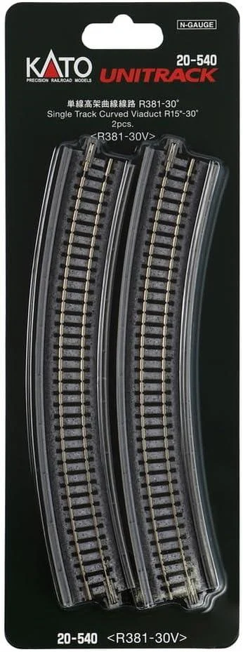 N Kato Unitrack N 381mm (15") Radius 30º Single Track Viaduct Curve Track 2 pcs 20540