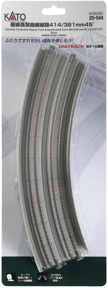 N Kato Unitrack N 381mm/414mm Radius 22.5º (15" - 16 3/8") CS Double Track Easement Curve Track Right and Left 20544
