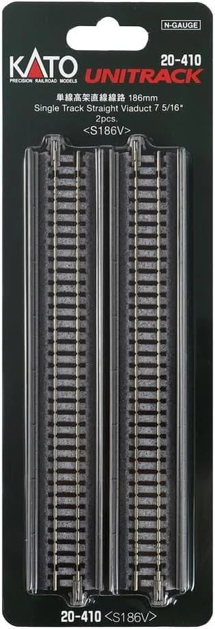 N Kato Unitrack N 186mm (7 5/16") Single Track Straight Viaduct Track 2 pcs 20410