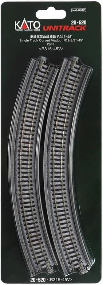 N Kato Unitrack N 315mm (12 3/8") Radius 45º Single Track Viaduct Curve Track 2 pcs 20520