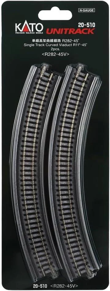 N Kato Unitrack N 282mm (11") Radius 45º Single Track Viaduct Curve Track 2 pcs 20510