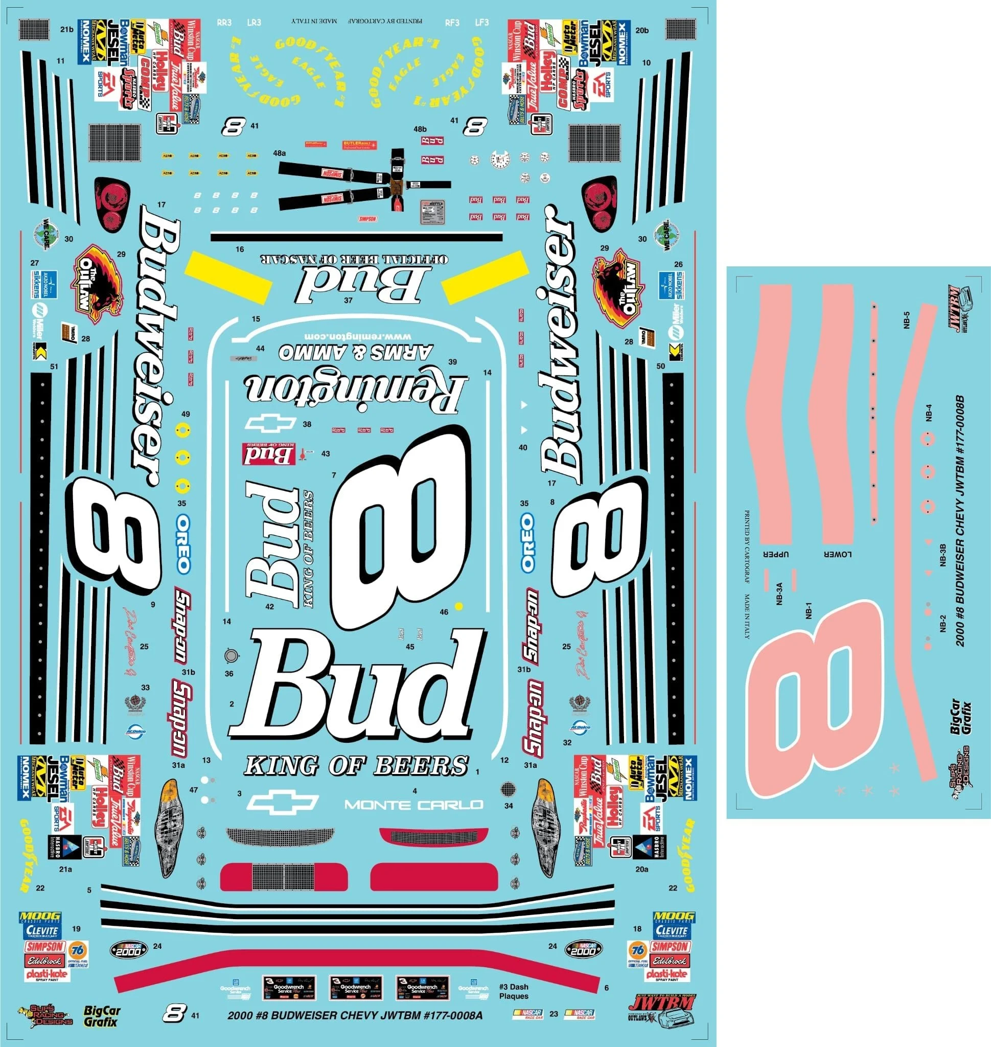 JWTBM 2000 # Budweiser Rookie Chevy Monte Carlo Decal Set - JWTBM177-0008