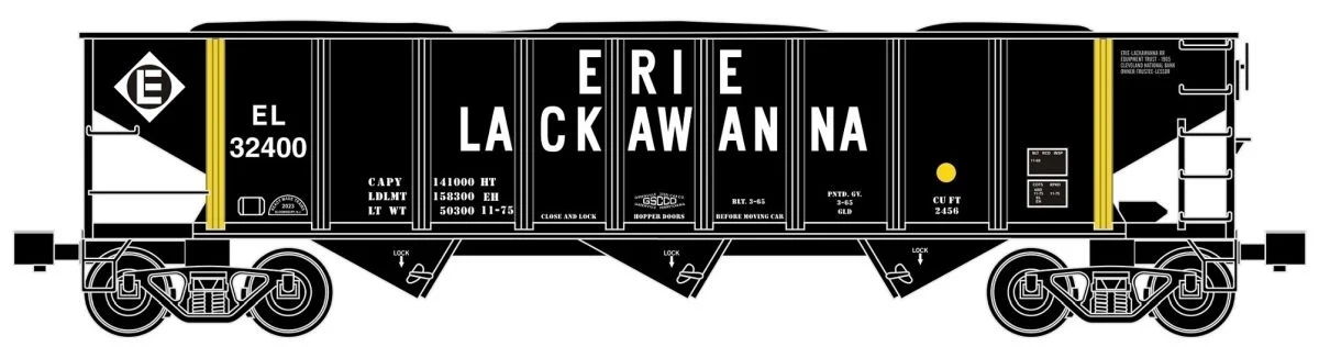 Ready Made Trains O Scale 3 Bay Hopper Erie Lackawanna - RMT66239