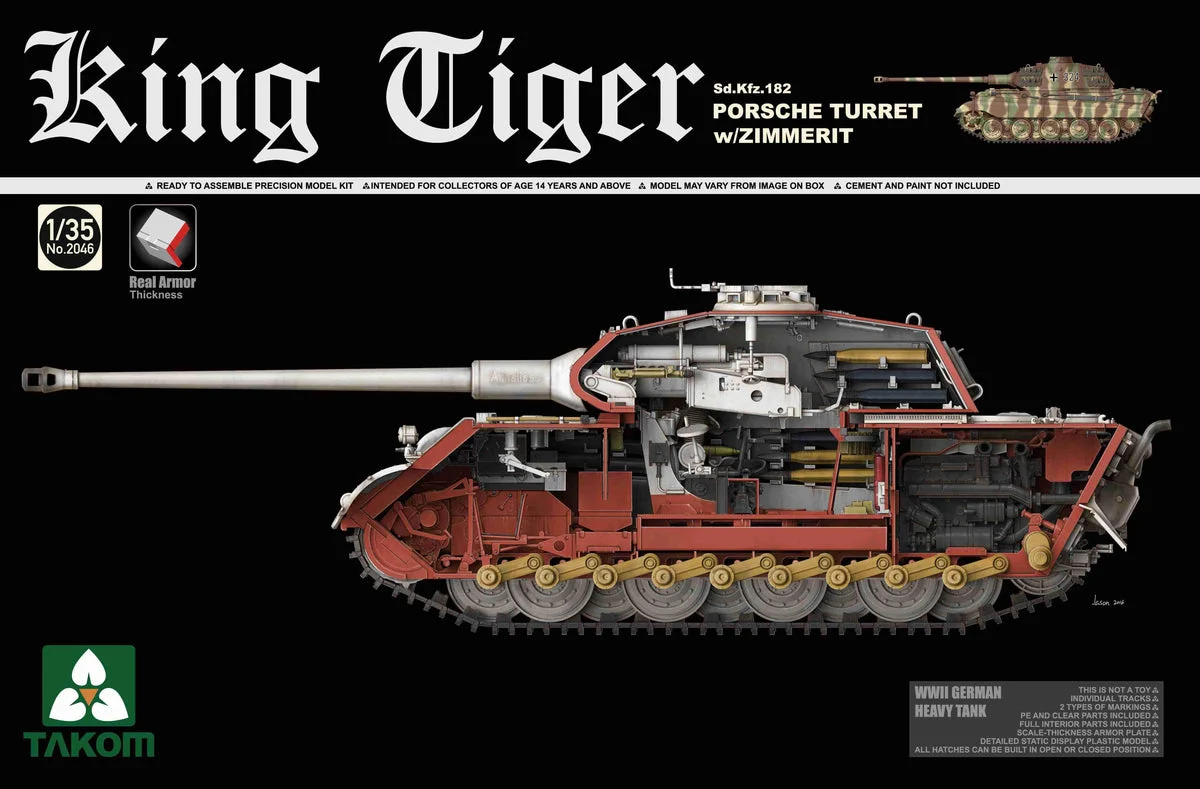 1/35 Takom WWII German Heavy Tank Sd.Kfz.182 King Tiger Porsche Turret w/Zimmerit and interior 2046 - Takom Models