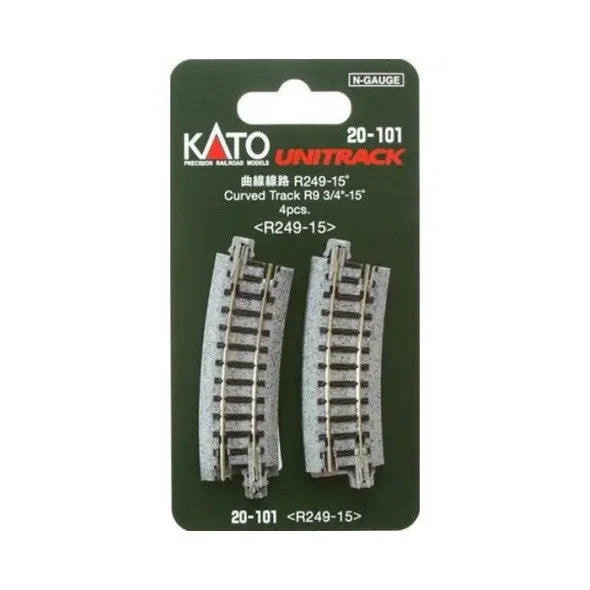 Kato N Scale Unitrack 9-3/4" Radius Curve 15-Degree 4 Pack