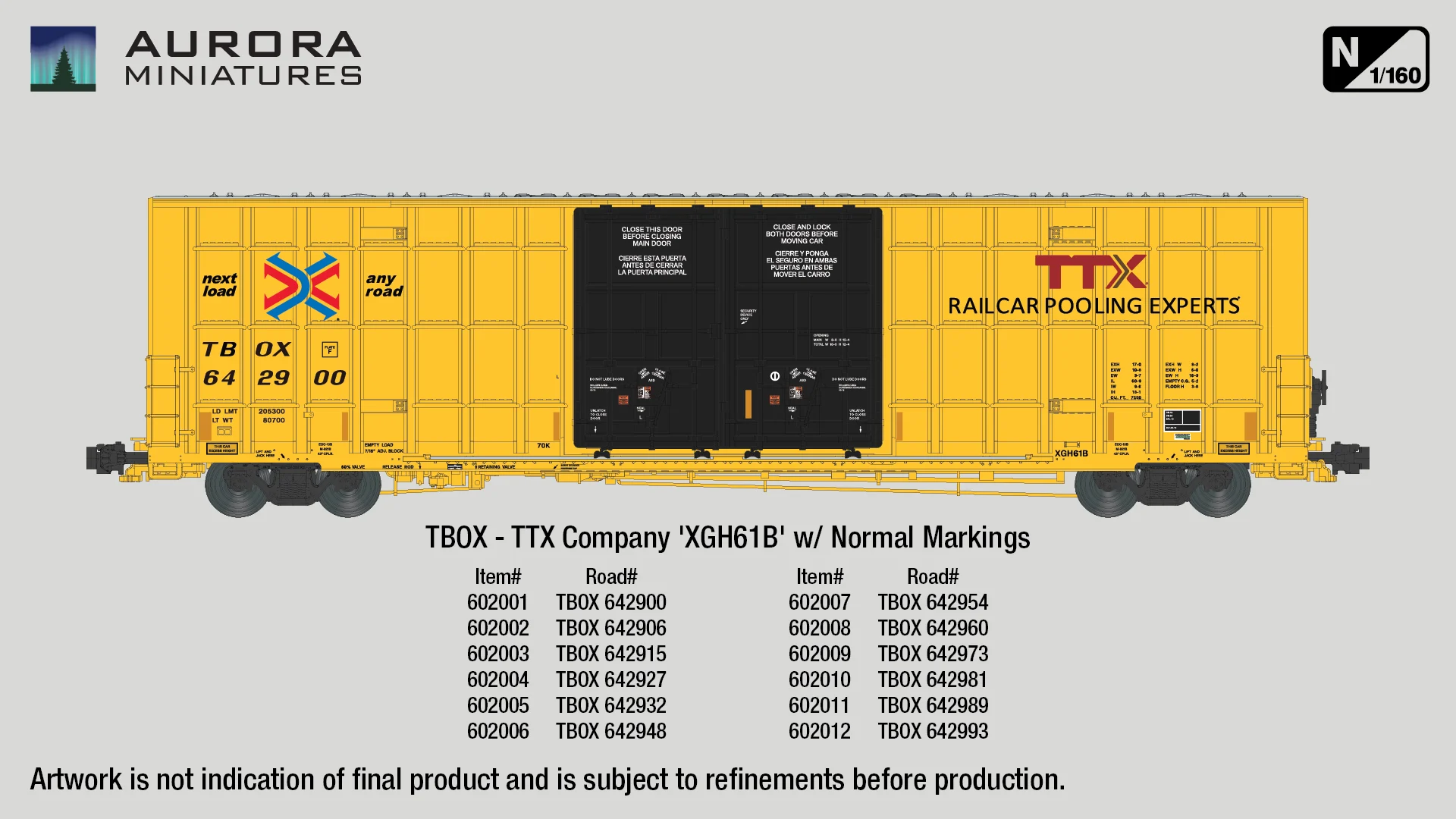 Aurora Miniatures N TBOX 642981 (XGH61B) Greenbrier 7550 cf 60' Plate F Boxcar