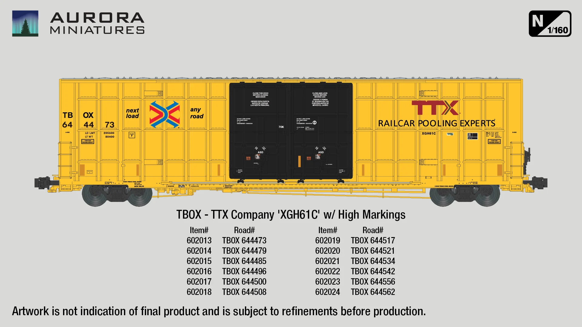Aurora Miniatures N TBOX 644479 (XGH61C) Greenbrier 7550 cf 60' Plate F Boxcar