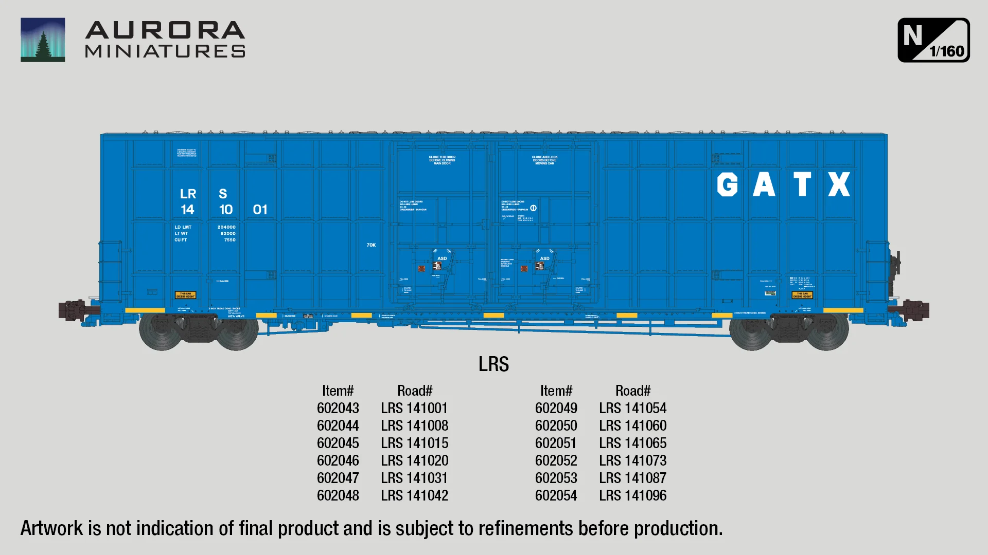 Aurora Miniatures N LRS 141060 Greenbrier 7550 cf 60' Plate F Boxcar