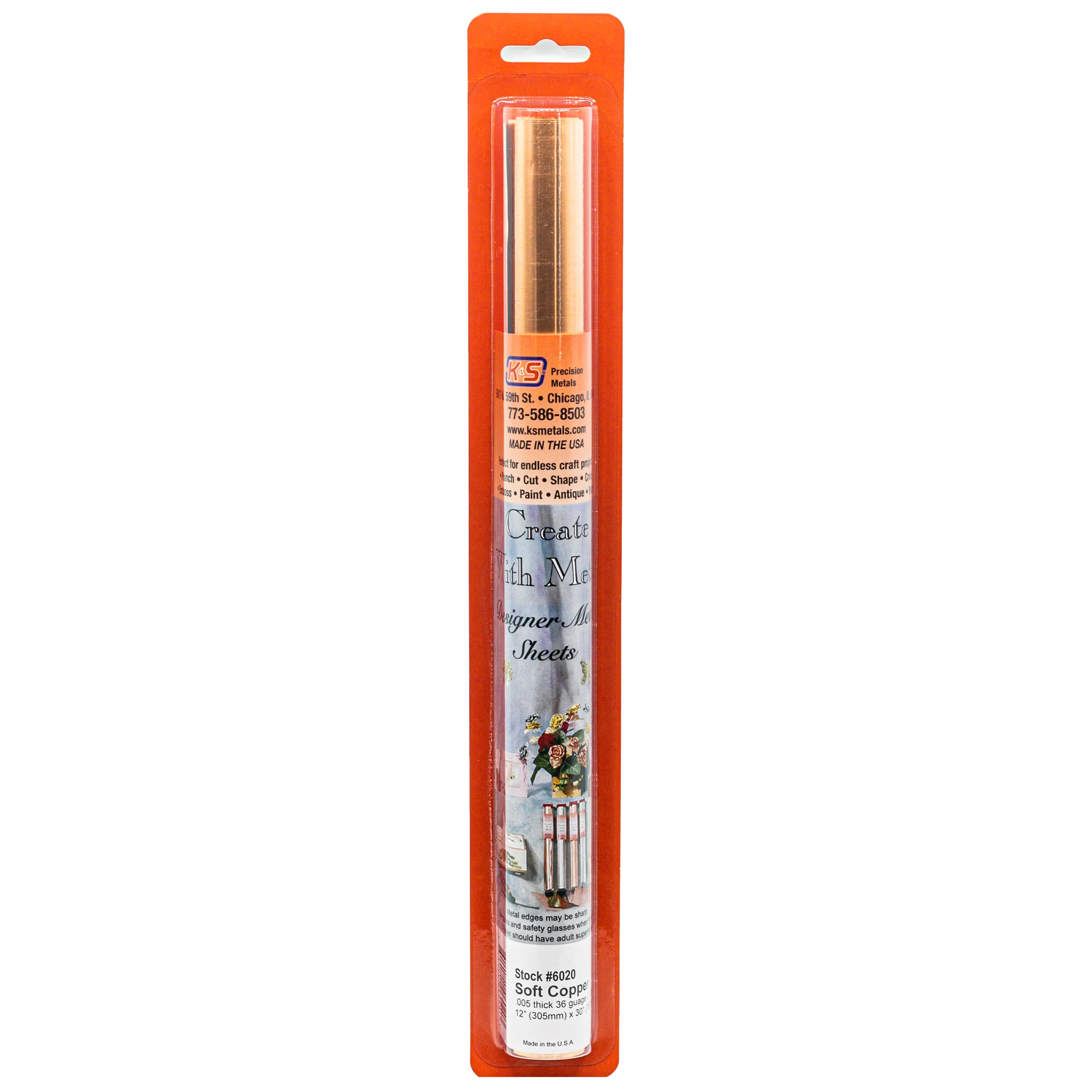 Copper Crafting Foil: 0.005" Thick x 12" Wide x 30" Long (1 Roll) - K&S